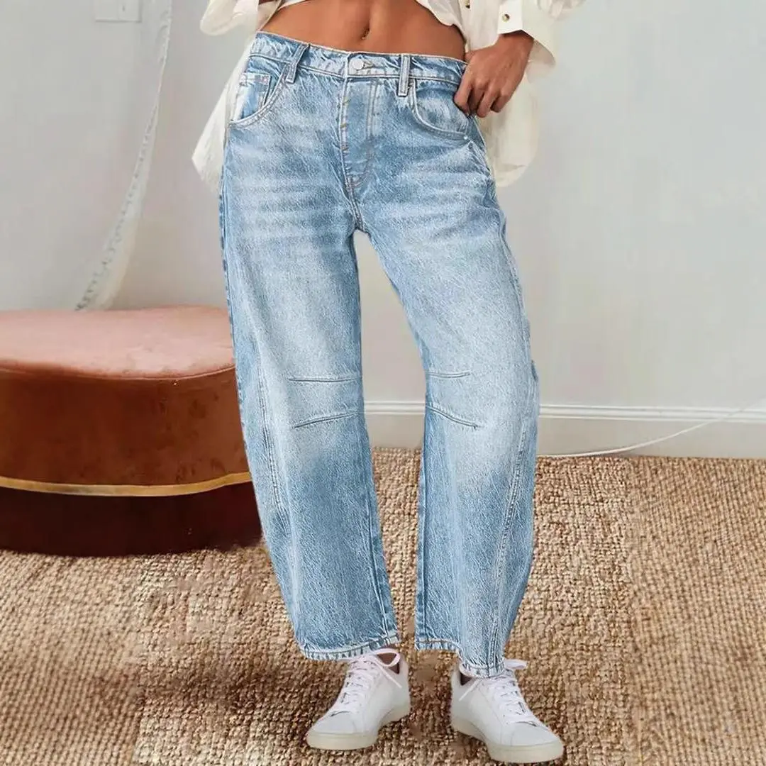 2025 New Retro Banana Pants Loose Scimitar Trousers Wide Leg Pants Mid-Rise Straight Jeans Women