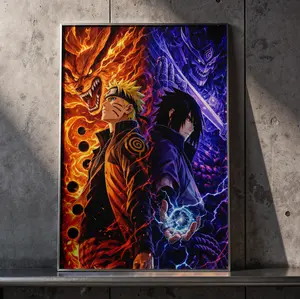 Naruto vs Sasuke Anime Poster – Fiery Kurama & Lightning Susanoo Wall Art Decor