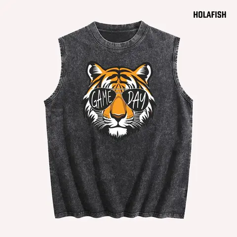 Holafish Women's Retro Summer Oversized Crew Neck Tank Top - Vintage Acid Washed, Upgraded Print, Hip-Length H Type Fit, Heavyweight Cotton Fabric, Breathable, Athletic Sleeveless, Workout Ready, Hang Dry, Unisex Gift Option, Stylish Tank Tops for Women