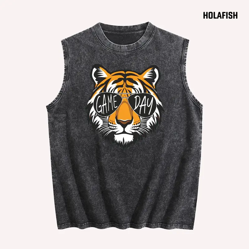 Holafish Women's Retro Summer Oversized Crew Neck Tank Top - Vintage Acid Washed, Upgraded Print, Hip-Length H Type Fit, Heavyweight Cotton Fabric, Breathable, Athletic Sleeveless, Workout Ready, Hang Dry, Unisex Gift Option, Stylish Tank Tops for Women