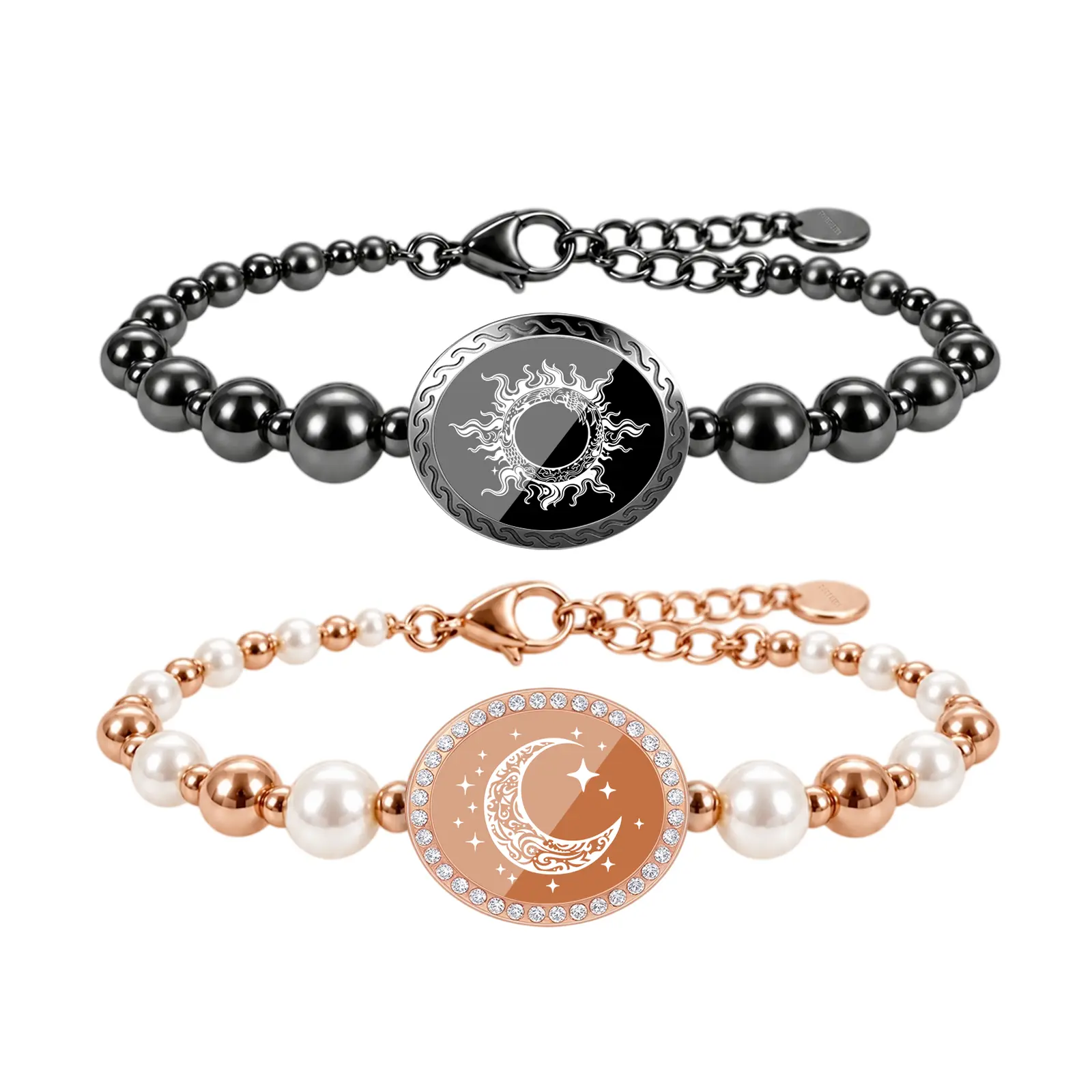TUTEVETA Smart Couple Long-Distance Touch Bracelet Set, Sun-Moon Beaded Matching Bracelets, Bluetooth Pairing, Tap-Triggered Vibration & Light, Cross-Mile Connection, Romantic Couple Gift