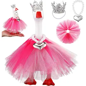 7 Inch Winter Mini Desk Goose Outfits with Crystal Rhinestone Tiara Crown Necklace Tutu Dress Magnetic Goose Key Holder Princess Customs for Statue Duck Key Holder (Pink)