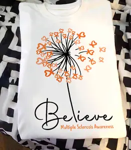 Believe Multiple Sclerosis Awareness Shirt, Multiple Sclerosis Awareness Tshirt, Believe Orange Ribbon Dandelion Tee Menswear Top