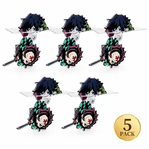 5Pcs Cute Swinging Acrylic Standee Set, Demon Slayer Giyuu Save Tanjiro Handmade Figure Decor, Fun & Movable Characters, Self-Adhesive for Desk, Shelf, Fridge, Locker, or Wall Decoration, Perfect Gift for Fans
