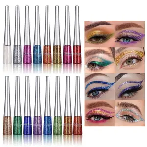 16 Colors Glitter Metallic Liquid Eyeliner Set Waterproof Long Lasting Eye Liner pencil Pigmented Shimmer Eye Makeup Gift Kit for Women Green Purple Blue Pink white Silver Gold Colored Eyeliners
