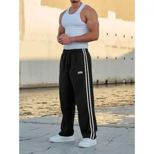 1pc Men Sports Casual Pants With Striped & English Decor
