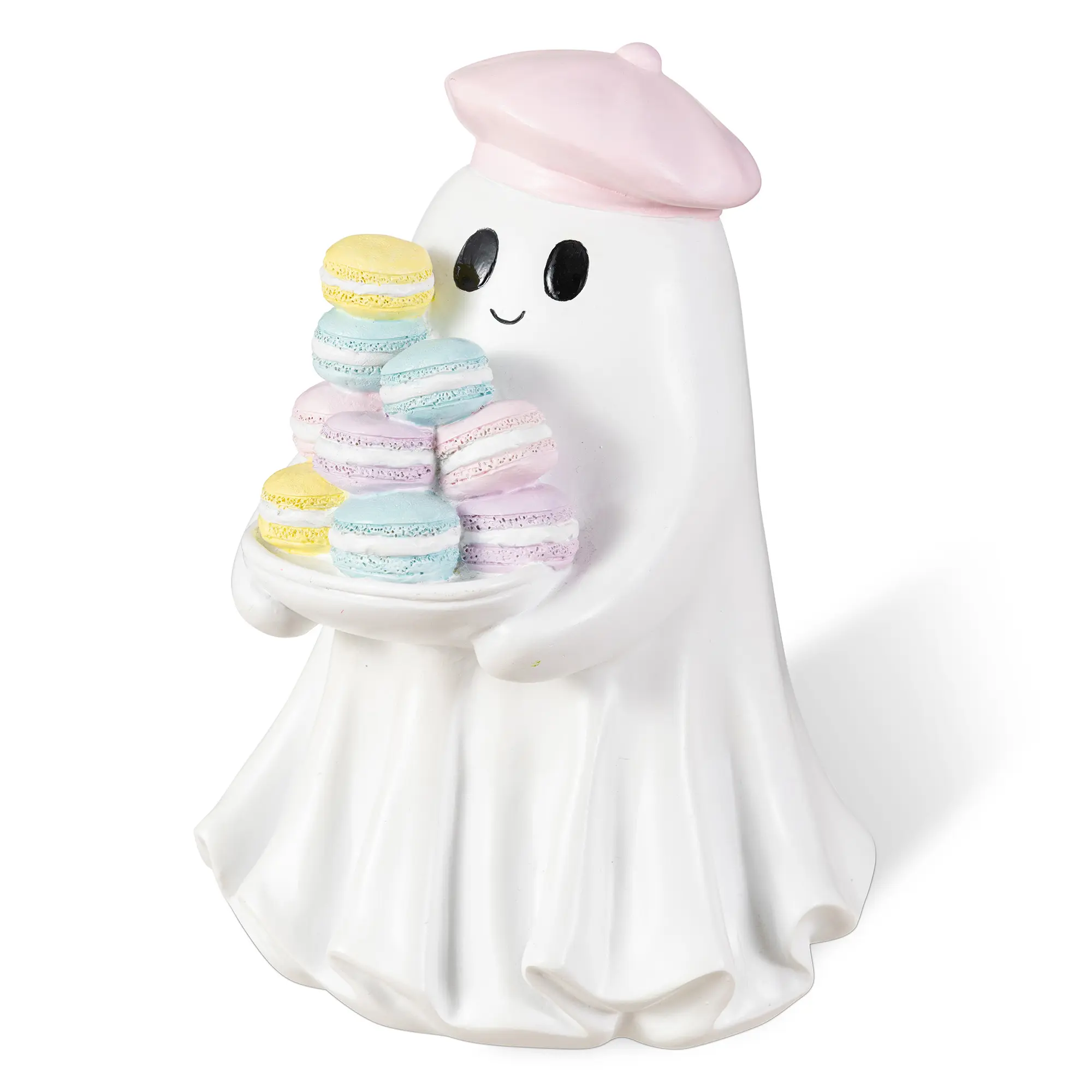 Glitzhome 9.75"H Polyresin Ghost with Macarons, Halloween Table Decor, Resin Festive Home Party Supply, Funny Decor