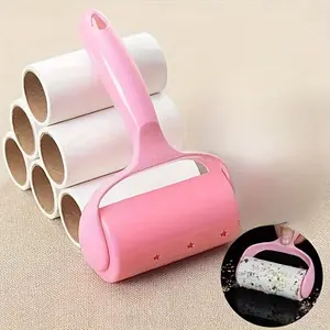 1 Handle +6 Replacement Rolls, 360 Sheets Of Paper, Lint Applicator Hand Tear Roller Felt Roller Brush Lint Applicator Clothes Lint Remover Clothes Lint Remover for Clothing, Carpets, Car Seats, Durable Handle, No Power Required