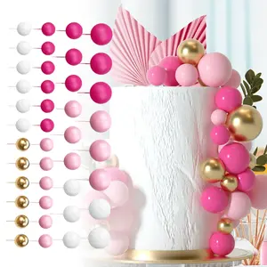 32Pcs Balls Cake Topper Foam Ball Cake Picks Mini Balloon Cupcake Insert Bubble Balls DIY Decoration for Shower Birthday Party Decorations Pearl (Rose Pink, Pink, Gold, White) - Home Improvement.