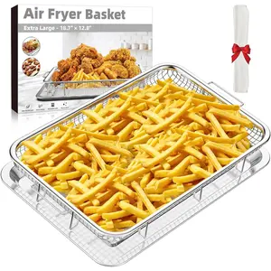 Air Fryer Basket for Oven, 18.8" x 12.8" Oven Air Fryer Basket and Tray Set with 30 count  Papers,  Thickened Stainless Steel Air Fryer Pan and Crisper Tray for Frying Baking