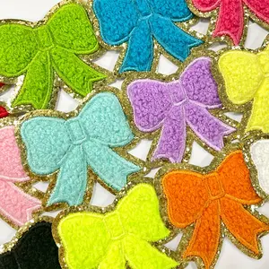 12Pcs Vibrant Multicolor Chenille Embroidered Bow Iron On Patches Fashion Girls Patch Decoration DIY Funny Accessories Backpack Clothing Jacket Hats