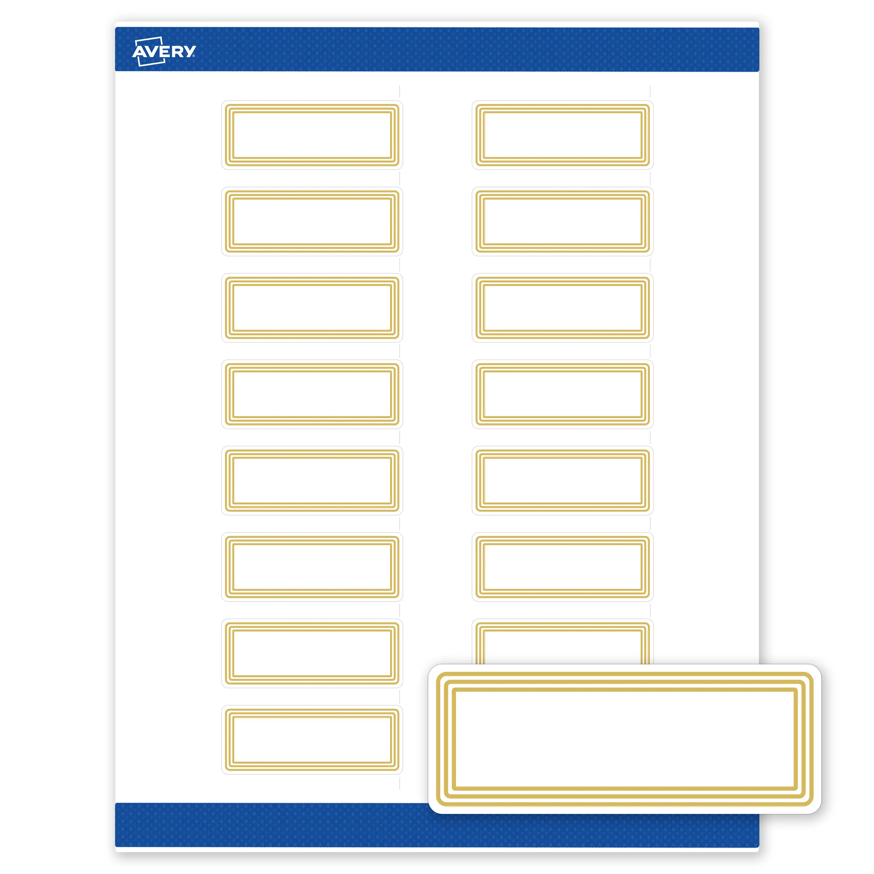 Avery Printable Rectangle Labels with Sure Feed Technology, Multi-Lined Gold Border Design, 1" x 2-5/8", Matte White Permanent Labels, Laser/Inkjet, 160 Total, Great for Address Labels