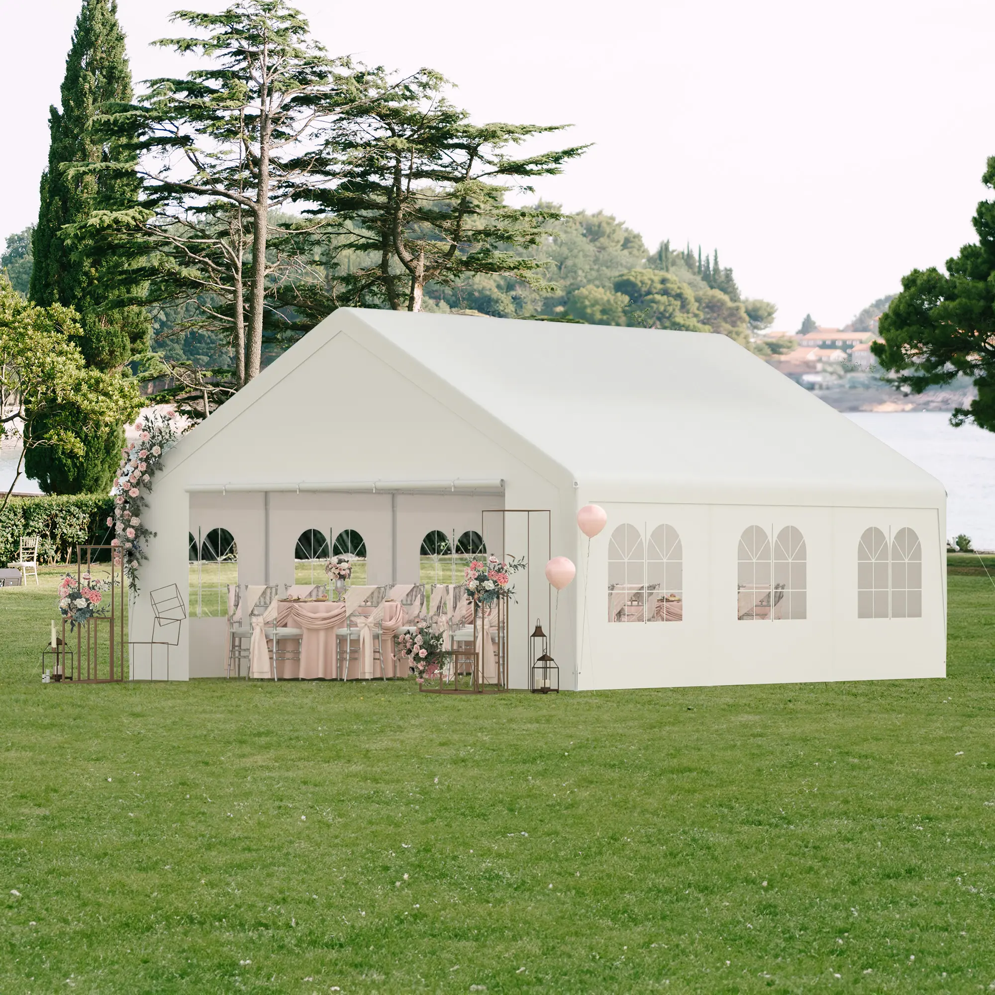 Party Tent, 20’ x 20’ Heavy Duty Outdoor Canopy Tent All-Season Tarp & Removable Sidewall Waterproof Carport Wedding Canopy with Windows Event Shelters Outdoor Storage Shelter BBQ