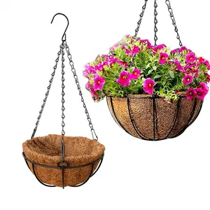 Hanging Baskets for Plants Outdoor,Hanging Planter,14 Inch Large Hanging Planter,with Coco Liner Pot & Water Storage Tray - with Black Chain,Hanging Basket for Outdoor (2 Pack)