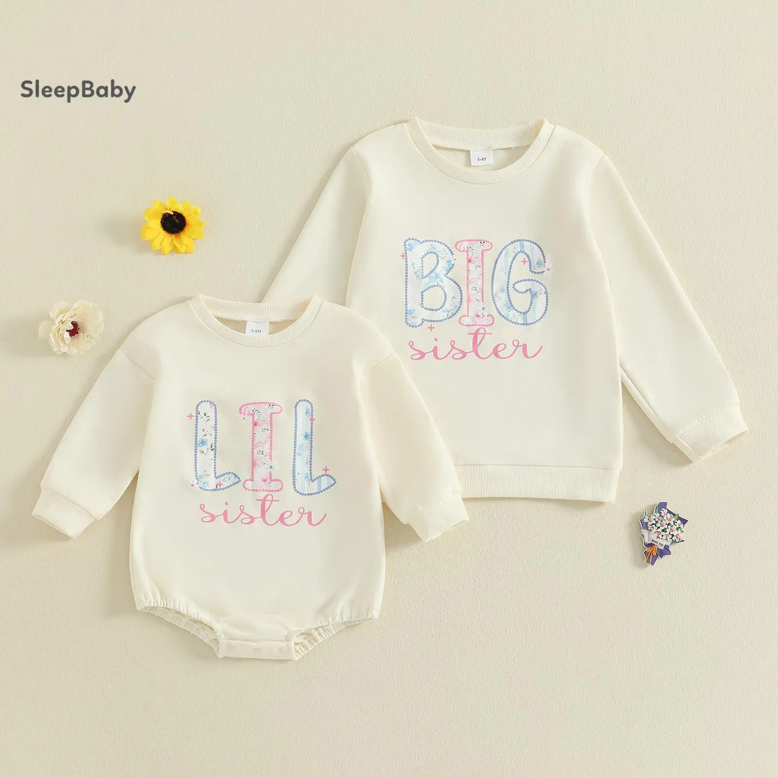 Toddler Girls' Cotton Blend Crewneck Sweatshirt - Casual Long Sleeve Floral Letter Print Pullover, Fall Baby Clothes Girl, Baby Clothing, Long Sleeve Shirt, Casual Wear, Floral Print