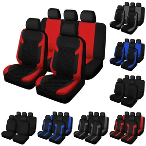 AUTOYOUTH Sporty Red & Black 5-Seater Car Seat Cover Full Set, Universal Fit, Breathable Fabric, Protects Front & Rear Seats for Cars SUVs Trucks, Airbag Compatible, Car Interior Accessories