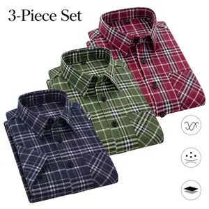 3-Pack Men’s Short-Sleeve Plaid Shirts — Casual, Versatile Patterned Shirts for Daily Commuting