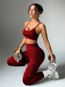 Seamless High Elastic Leopard Print Sports Bra and Tight Pants Set, Sexy Sportswear for Women, Gym Outfits, Comfortable and Stylish Workout