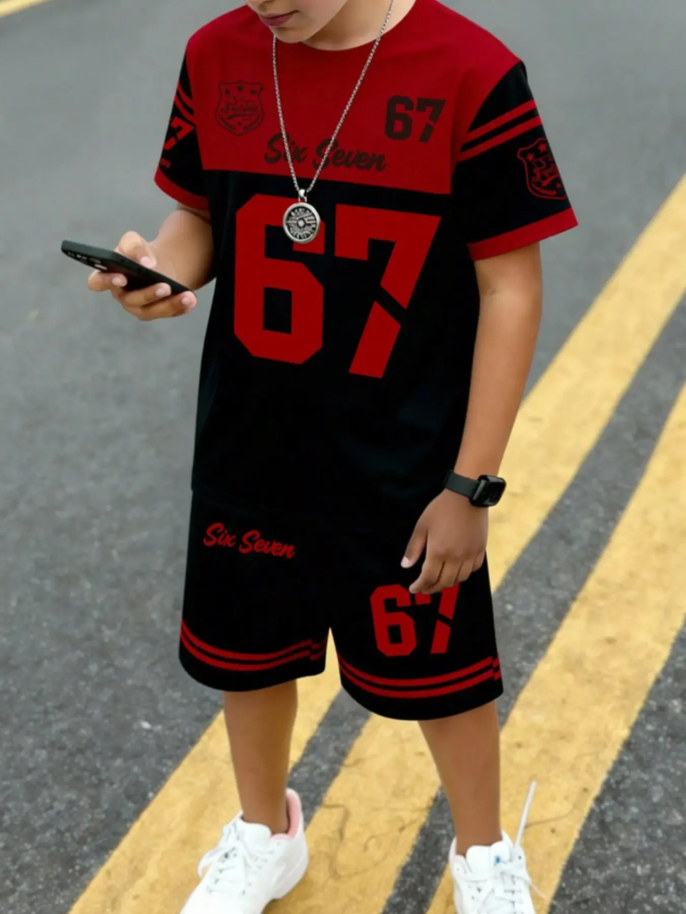 Boys' Fashion 3D Printed Casual Summer Set, Fitted Short Sleeve T-Shirt and Shorts, Outdoor Sports Wear, Cute Style All over Print Suit, Summer Clothing Set, Clothes Kids, Outfit Sets