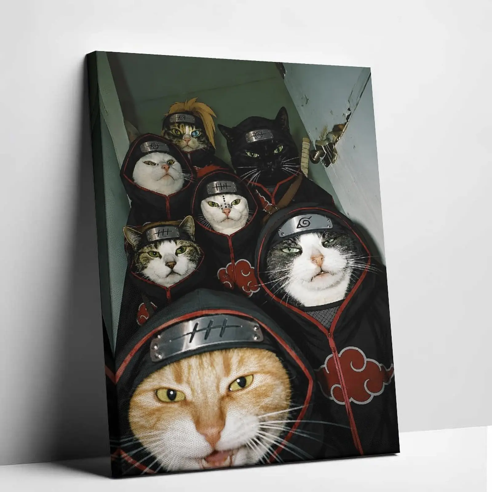 Funny Anime Cat Akatsuki Poster Canvas Painting Cute Ninja Cats Wall Art Decor Cool Meme Picture Living Room Bedroom Decoration Aesthetic Apartment Home Wall Hanging Cozy Studio Art Gift