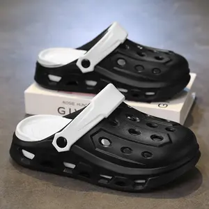 Men's Slippers Outdoor Fashion Thick Sole Non-Slip Casual Comfortable Closed Toe Hollow Shoes for Couples Black White