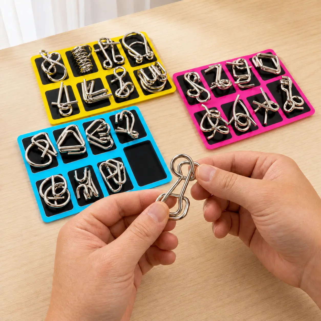 24-Piece Metal Wire Brain Teaser Puzzle Set, Disentanglement Logic Games for Teens & Adults, Screen-Free Travel and Party Activity
