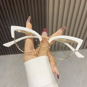 Fashion Ladies Half-Frame Cat Eye Flat Mirror, Unisex Fashionable Glasses, Full-Rim Eyewear Frame
