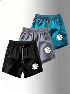 3 Pack Men's Ice Silk Quick-Dry Shorts, Print Sporty Fitness Casual Wear, Slim-Fitting All-Seasons Athletic Bottoms