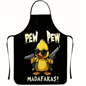 One Men's Kitchen Apron with "PEW PEW" Letters and Cool Duck Pattern, Humorous Style, Kitchen Apron, Fashionable Gardening Work Large Size Men's Apron