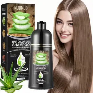 MJDMJD Aloe Vera & Ginger Hair Dye Shampoo,3 In 1 Light Brown Color Shampoo Hair Dye For Refresh Hair,Reduce hair loss,Instant Herbal Coloring Shampoo For Women & Men- Tintes Para El Cabello Profesional,Haircare,420 ml