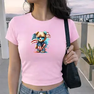 Patriotic Bear Baby Tee, USA Animal Graphic Tee, 4th of July Cute Shirt, American Flag Summer Outfit.