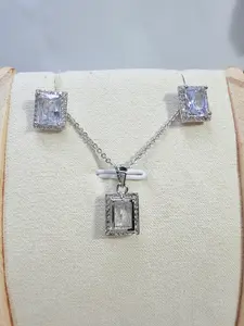 Contemporary Silver-Toned Emerald-Cut Halo Set