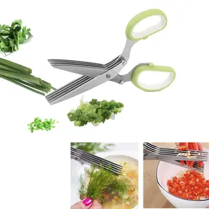 Herb Chop Easily with 5 BLADE Scissors Onion Cutter Kitchen Tool, Kitchen Scissors for Cutting Herbs and Papers, Green