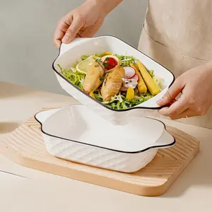 Ceramic Bakeware Set, Rectangle Shape with Handle Design, Oven & Microwave Safe for Cooking & Baking, Durable Kitchen Essentials
