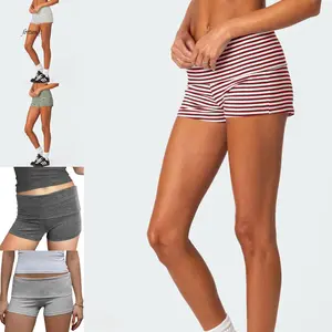 Women's SummerYoga Shorts Casual Solid Color Fold Over Low Waist Lounge Shorts