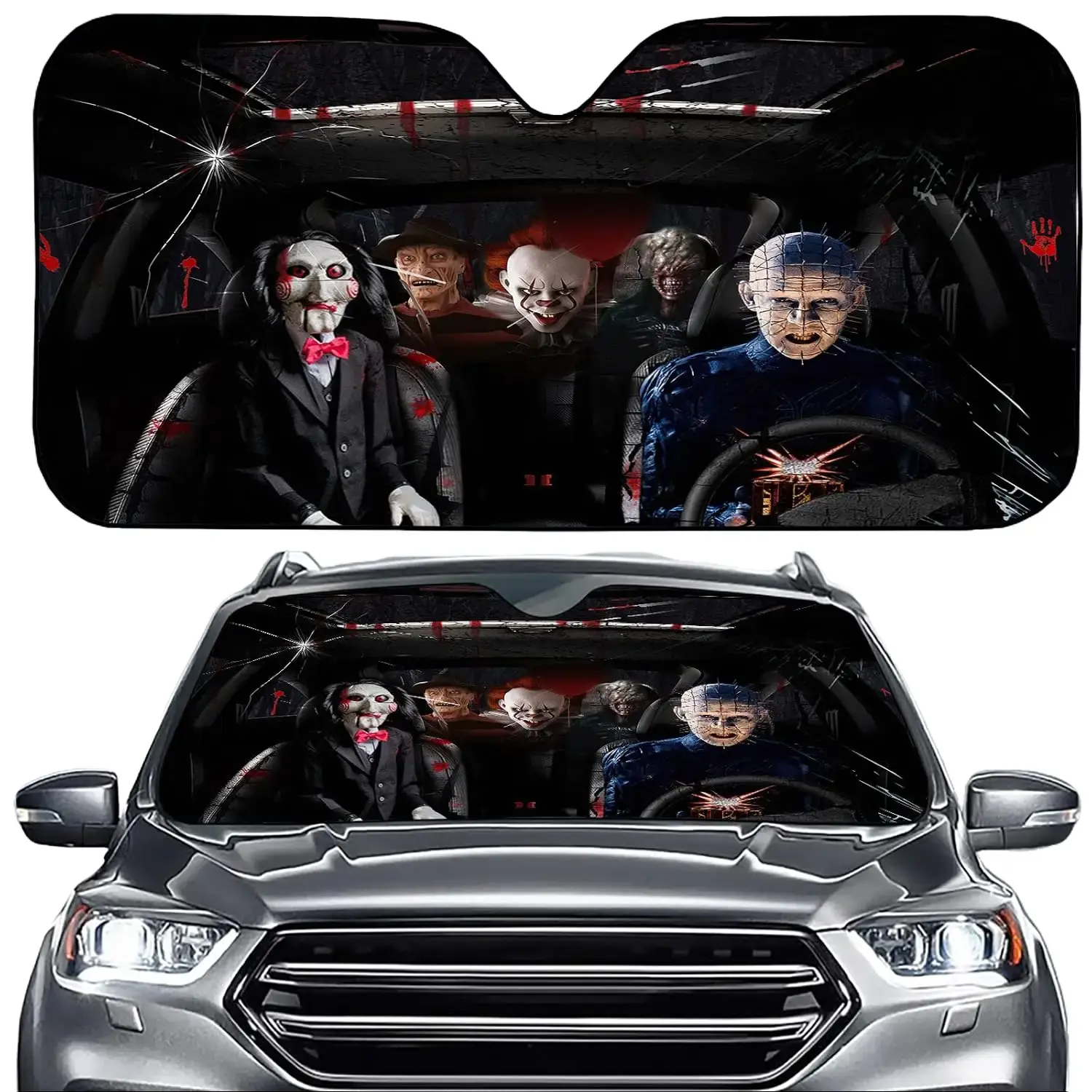 Horror Car Accessories Windshield Sun Shade Cartoon Characters Sun Visor for Car Windshield Sun Shade for Trucks
