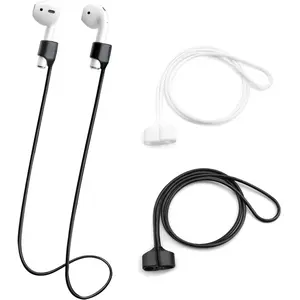 P-HPS01    2 PCS Magnetic Anti-Lost Straps Soft Silicone Wireless Earbud Lanyards for Sports Running (Black and White)