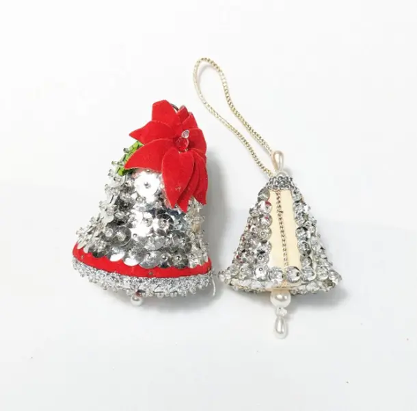 Vintage Bell Beaded Pushpin Christmas Ornaments