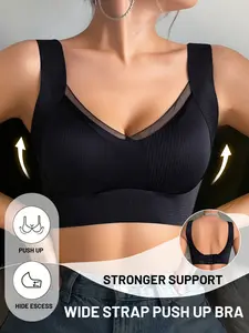 Daily Versatile Wide Strap jelly Bra, High Support No-Pinch Shoulders, Wireless Push Up & Lift, Side Tightening Hide Side Fat, Snug Fit No Shifting, Adjustable Back Hook Closure, Ideal for Multi-Scenario Wear