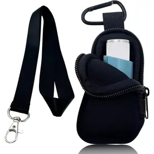 Holder Neoprene Travel Case for Asthma Inhaler, Handy Mini Bag for Inhaler for All Ages, Inhaler Not Included (Black)