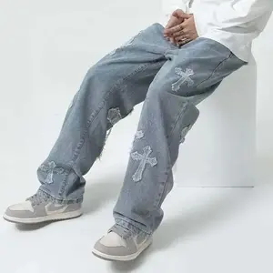 Men's Streetwear Baggy Jeans Loose Fit Distressed Denim Pants Urban Fashion Casual Wear