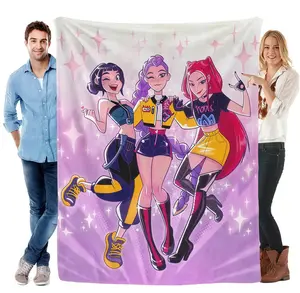 Sweet Cool Girl Group Blanket,  Multi-Purpose Throw for Sofa Bed Office Camping Travel Gift queen otaku soft comfortable flannel blanket princess Kpop Demon Hunters Plush daughter blankets code couple grounding  r34 Snorlax Cartoon bath