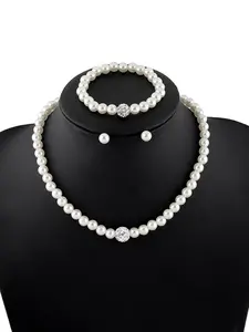4 Piece Pearl Necklace Bracelet Earring Set for Brides, Elegant Wedding Jewelry Accessories, Stunning Bridal Gifts