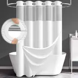 Dynamene Ringless Waffle Weave Fabric Shower Curtain Set, Heavy-Duty Double Layer with Snap-In Detachable Waterproof Liner,3 in 1 Set, Mesh Top Window, Magnetic Hem, Washable & Waterproof, for Hotel-Inspired Bathrooms (Elegant Shower Curtain Sets)
