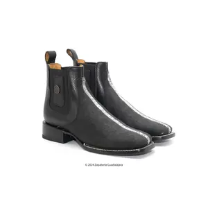 QUEEN STINGRAY PRINT MEN'S WIDE SQUARE TOE BLACK LEATHER BOOT -H52R9505