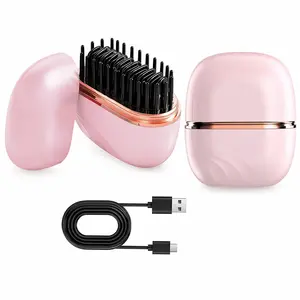 Mini Cordless Hair Straightner, Rechargeable 3 in 1 Upgraded ionic Smooth Hair Brush, Fast Heating Hot Hair Straightener Brush, C-Type Charging & 3 Speed Temperature Control,  Perfect Gift for Women home & Travel Use