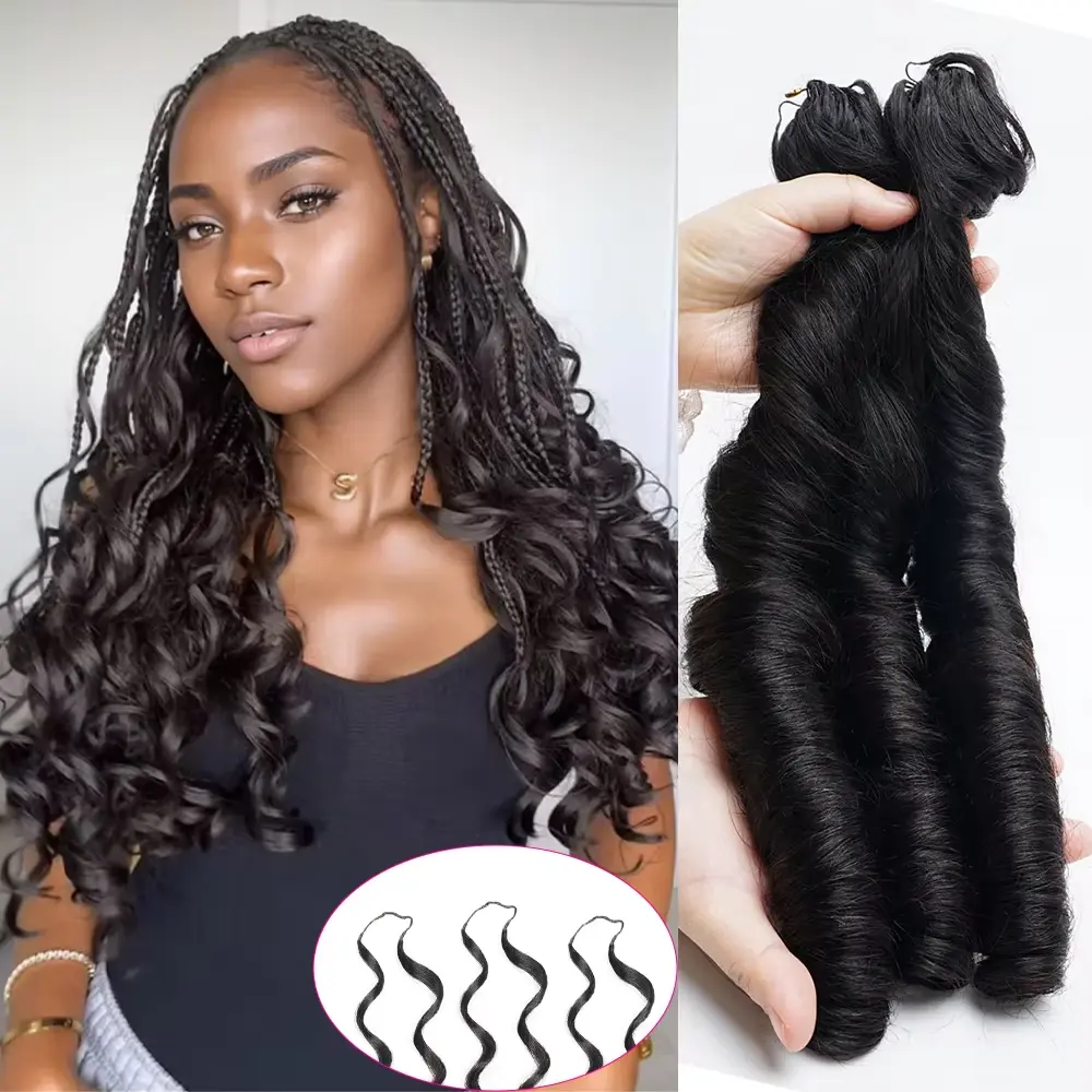 BLING HAIR Miracle Knotless French Boho Braids - Pre-Divided Feathered Curls Crochet Extensions, Bouncy Romantic Human Hair, Dyeable Bleachable, Curly Human Hair Bundles, Hair Bundles Body Wave