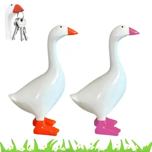 Magnetic Desk Goose Organizer Key Hanger with Strong Magnet, 7 Inch Adorable Resin Desk Goose Statue for Keys & Small Tools,Orange & Pink,Ideal Gift For Coworker&Kids