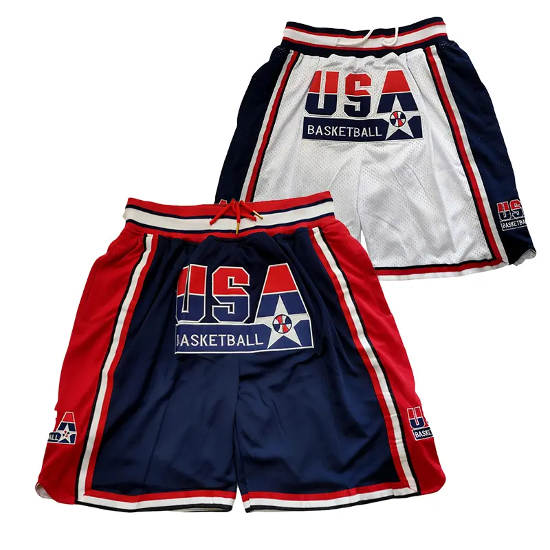 Men's 2025 Cotton Quick Dry Loose Fit Basketball Shorts - 4-Pocket Carry, 1992 Jersey Style, Embroidered, Big Multi-Sizes, Blue/White, High-Quality Sewing, Court/Outdoor Sports Workout Training Bottoms, Mixed Wholesale & Retail Accepted, Fourpocket Carry