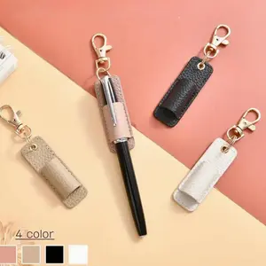 Portable Keychain Pen Holder Clip, Eyeglasses Clips, PU Badge Pencil Case with Clip, Ladies Keychain Gift, Multi-Functional Accessory, Stylish Keychain